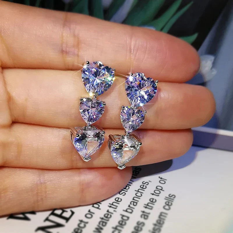 Huitan Heart Earrings for Women | Cubic Zirconia Drop Earrings