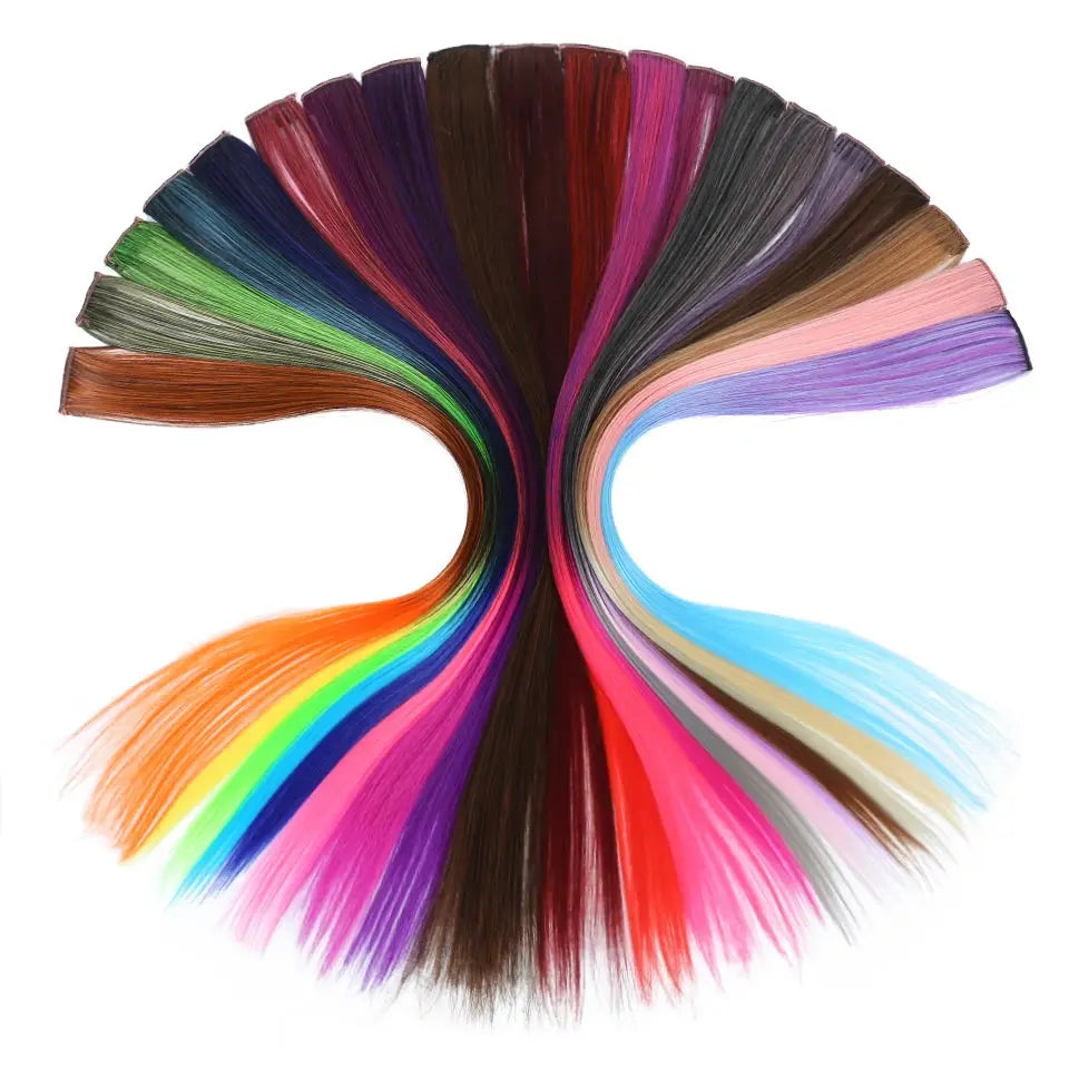 Clip In Rainbow Highlight Hair Extensions | Pink Synthetic Hair Strands
