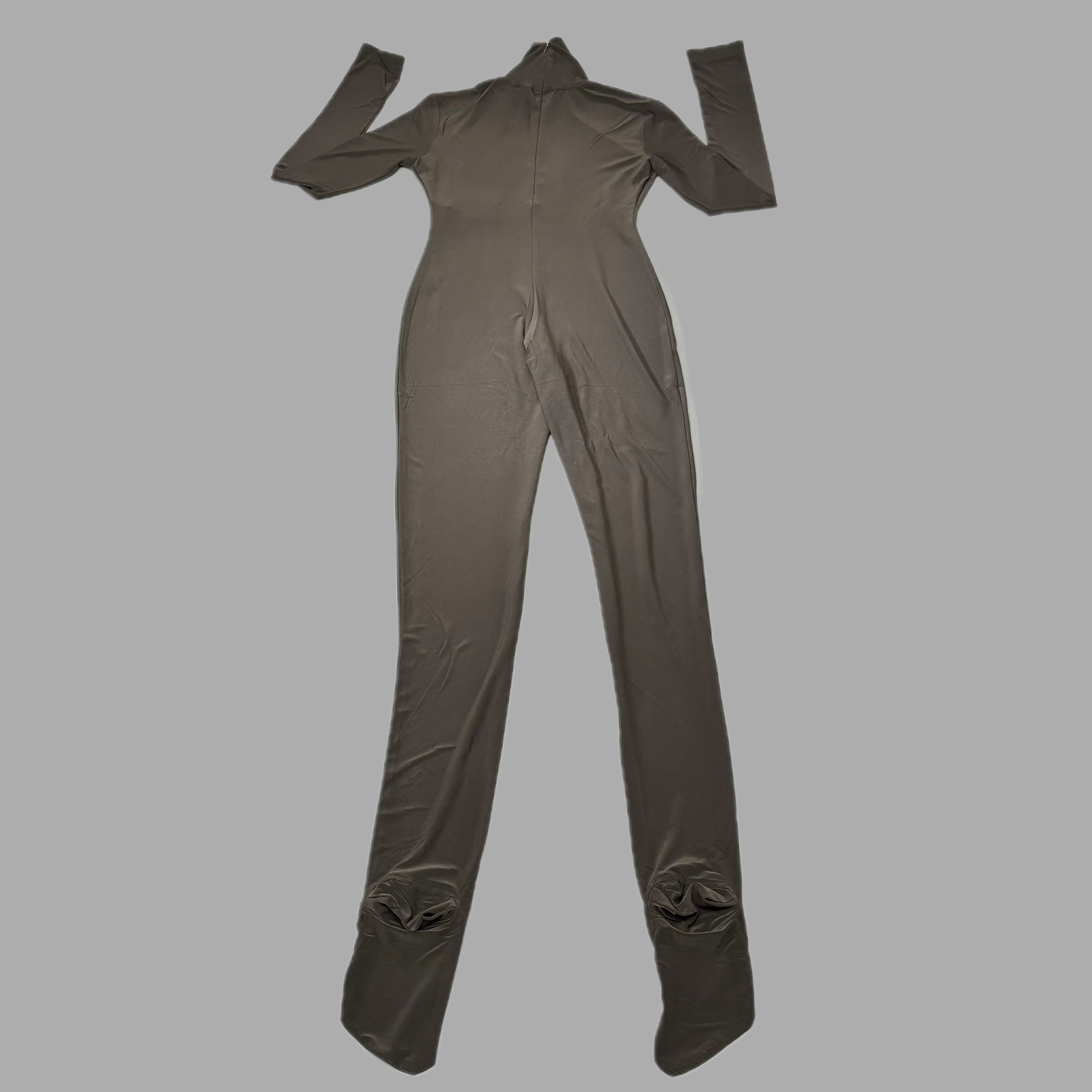 NORMA KAMALI Slim Fit Turtleneck Catsuit w/ Footsie Women's Sz L/40 Chocolate