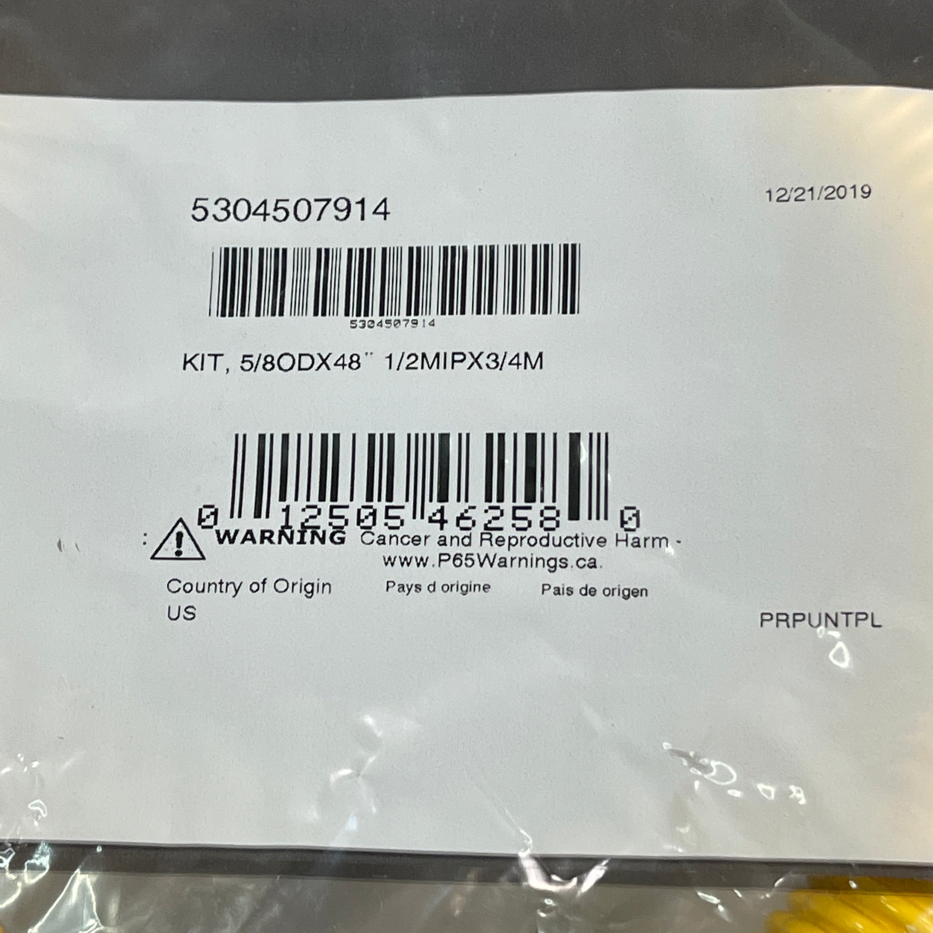 ELECTROLUX Gas Connector Kit 5/8" OD X 48" And 1/2"MIPX3/4"M 5304507914