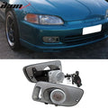 Fits 92-95 Honda Civic 2Dr 3Dr Clear Lens Driving Fog Lights W/ Switch