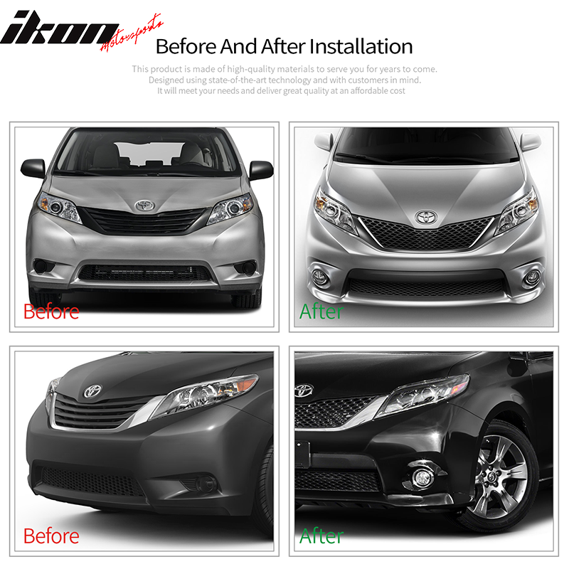 Fits 11-17 Sienna SE PP Front Bumper Guard Conversion & Reflector
