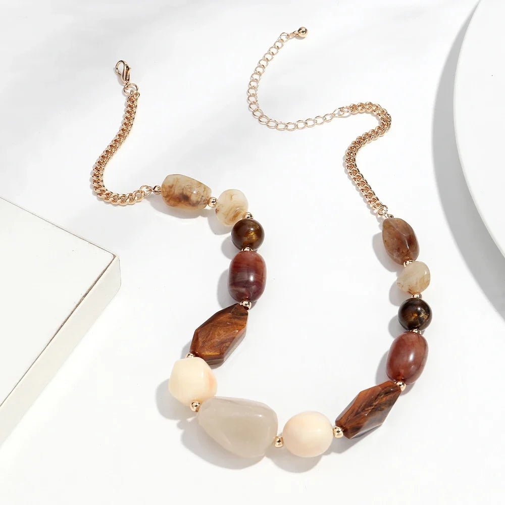 Vintage Acrylic Irregular Beaded Chain Necklace | Geometric Clavicle Choker Jewelry