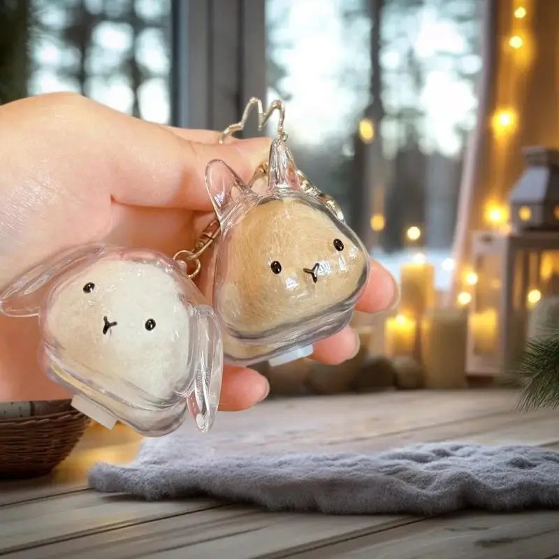 Cartoon Pet Hair Memorial Transparent Storage Box Keychain | Cute Animal Rabbit Fur Organizer Keychain Bag Pendant