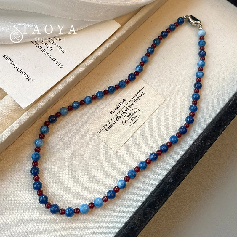 Blue Agate Stone Short Necklace | 2025 Trendy Collarbone Jewelry for Women
