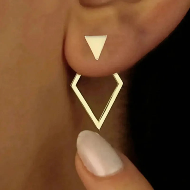 FTCY Geometric Square Stud Earrings | Double-layer Detachable Triangle Earrings for Women