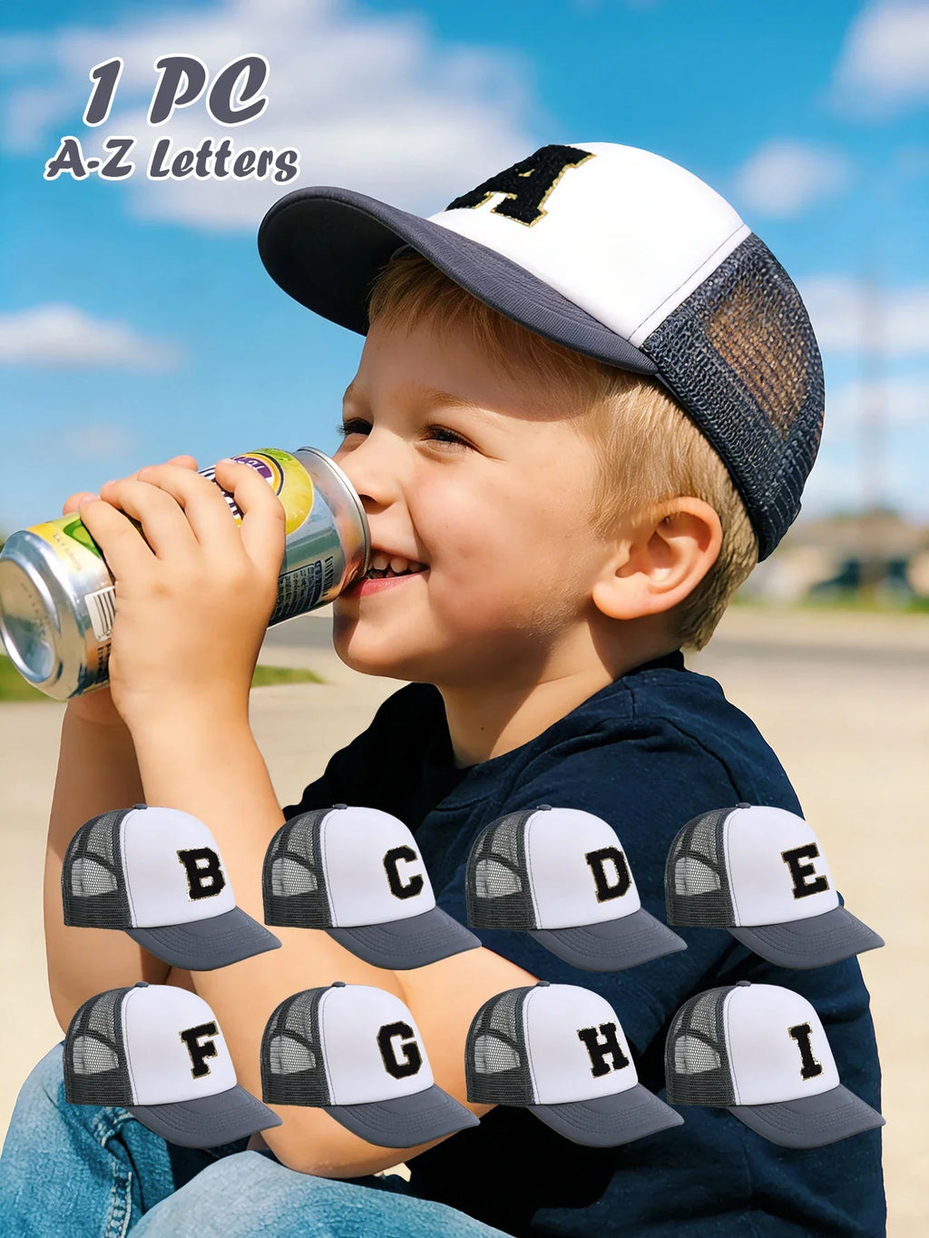 1pc Gray Hat With 26-Letter Pattern | Kids Baseball Cap for Boys and Girls