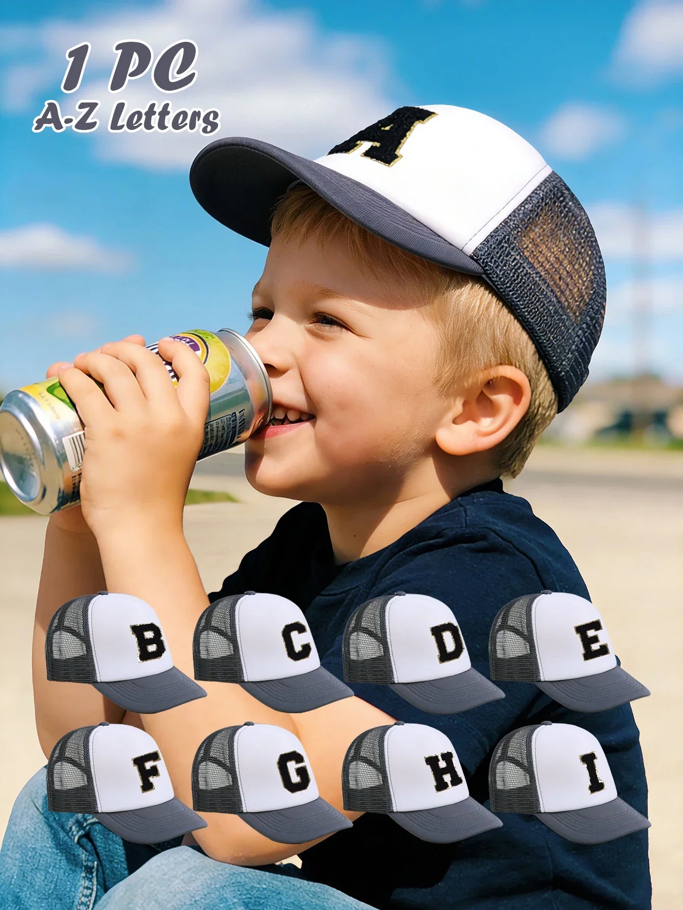 1pc Gray Hat With 26-Letter Pattern | Kids Baseball Cap for Boys and Girls