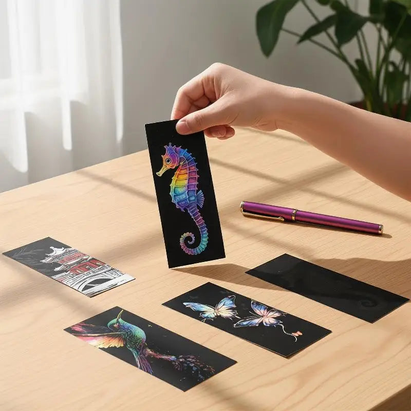 Kids Scratch Art Set with Bookmark Paper | 12 Pcs Animal Drawing Kit