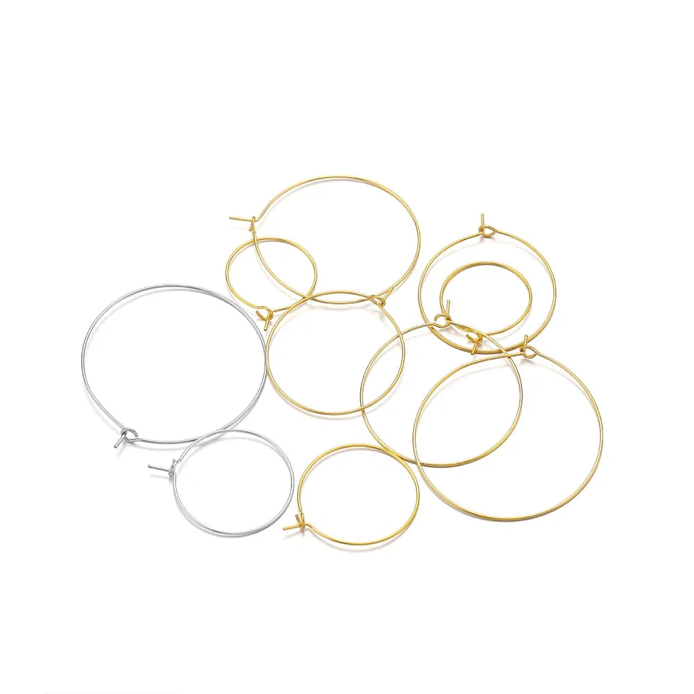 20pcs Stainless Steel Big Circle Hoop Earrings Wires | 18K Gold Plated or Steel Color, 20-40mm