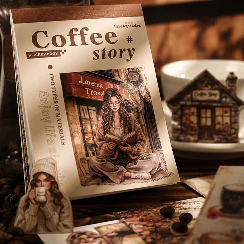 Coffee Sticker Book for DIY Scrapbooking | 20pcs Cafe Story Series