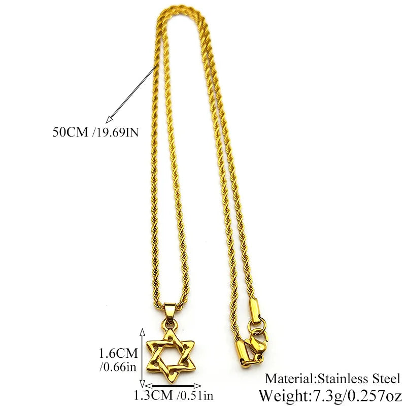 Magen David Star Necklace | Stainless Steel Gold Pendant Jewelry for Men and Women