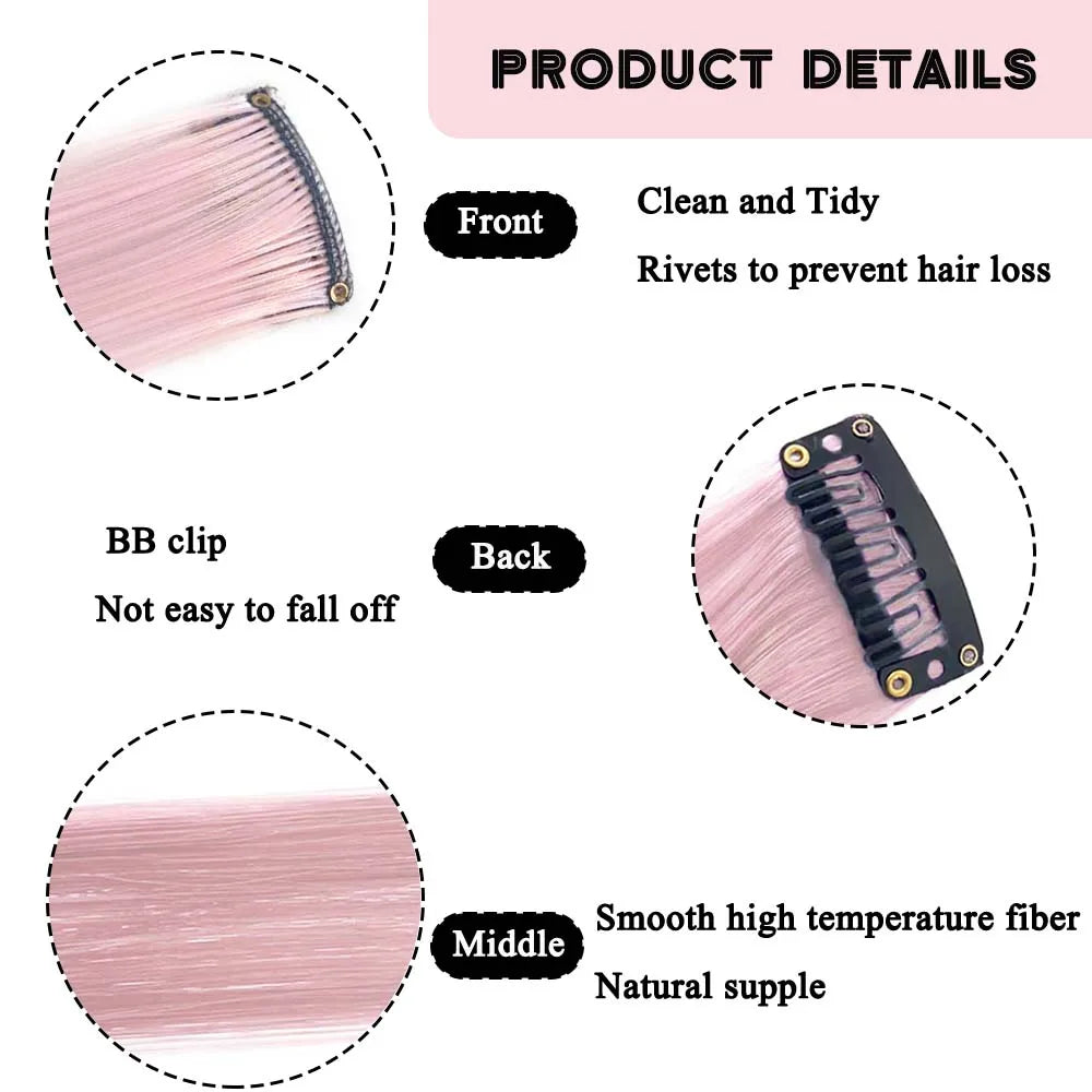 18 Inch Curly Clip In Hair Extensions Set | Colorful Highlight Synthetic Hairpieces
