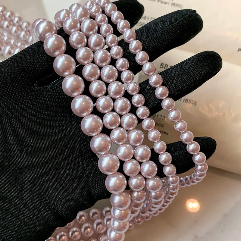 Rose Purple Pearl Bead Choker Necklace | Elegant Korean Jewelry for Women