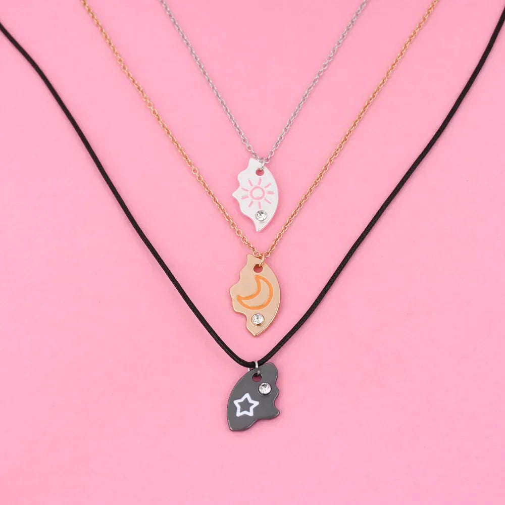 3 Piece Matching Pendant Necklace Set | Sun Moon Star Best Friend Gifts