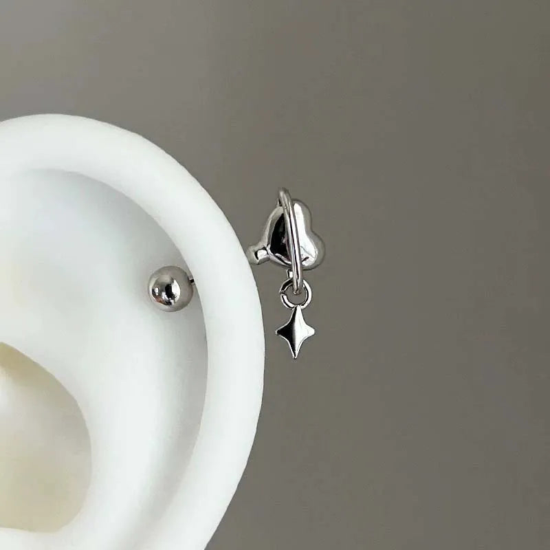 Stainless Steel Heart and Star Stud Earrings | Women's Punk Y2K Jewelry