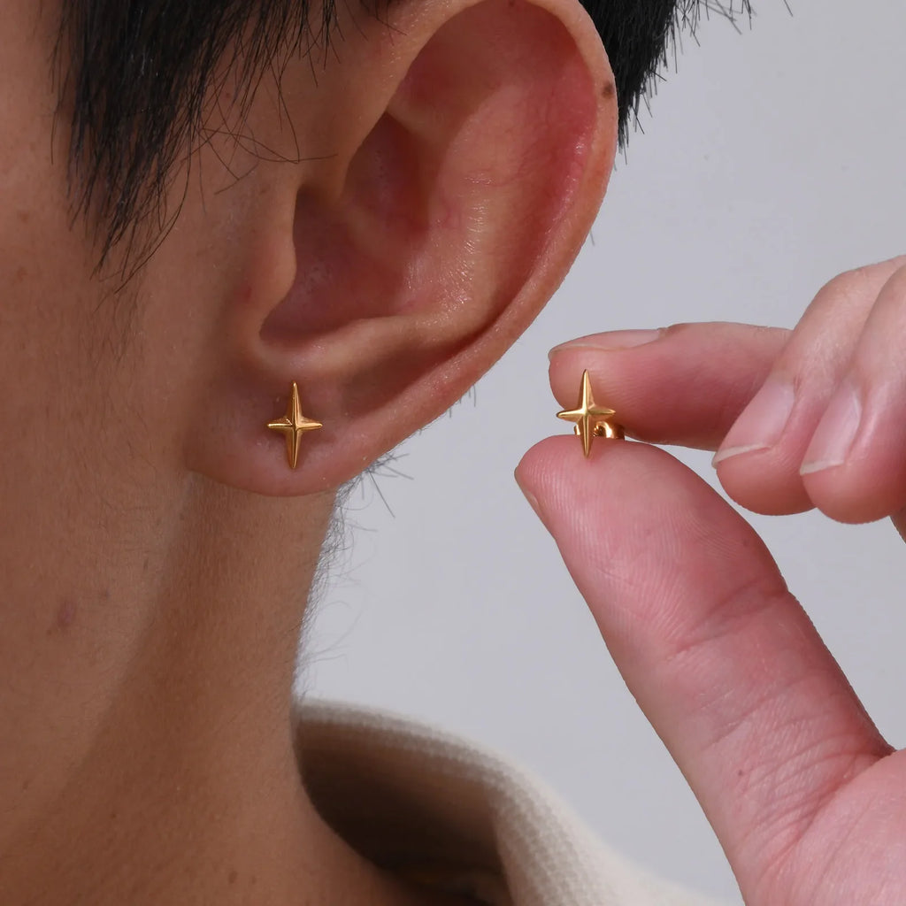Gold Stud Earrings for Men | Hypoallergenic Stainless Steel Hip Hop Jewelry