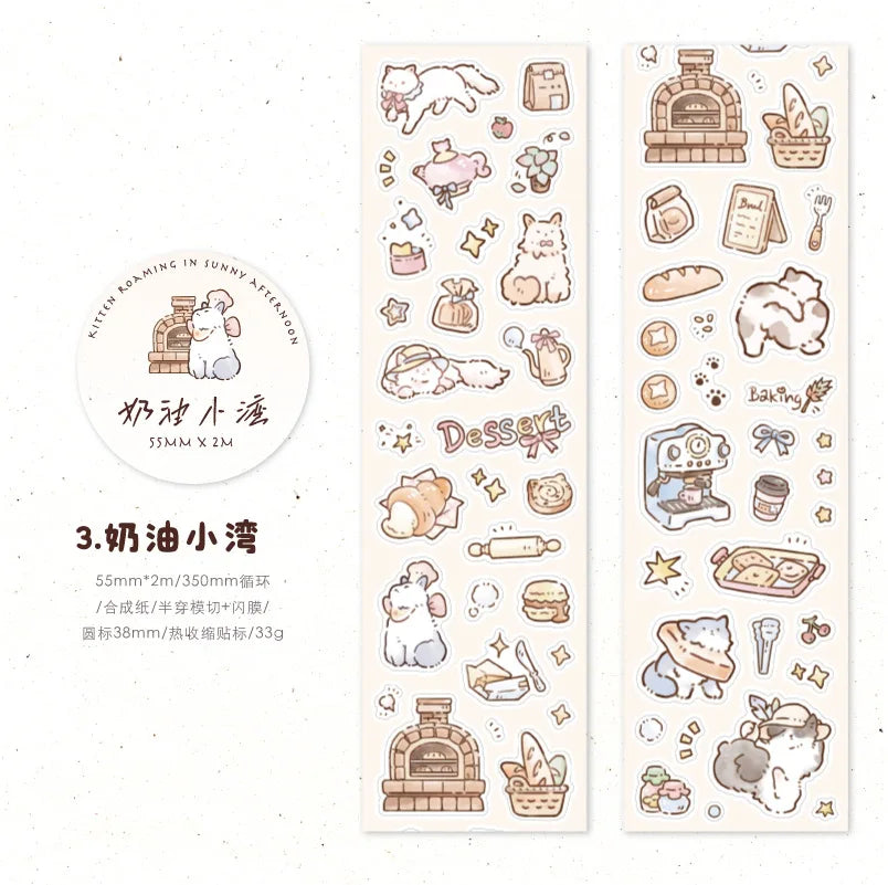 Cat Flash Film Die-Cutting Sticker Tape | 4 Cute Cat Cartoon Designs for DIY Collage