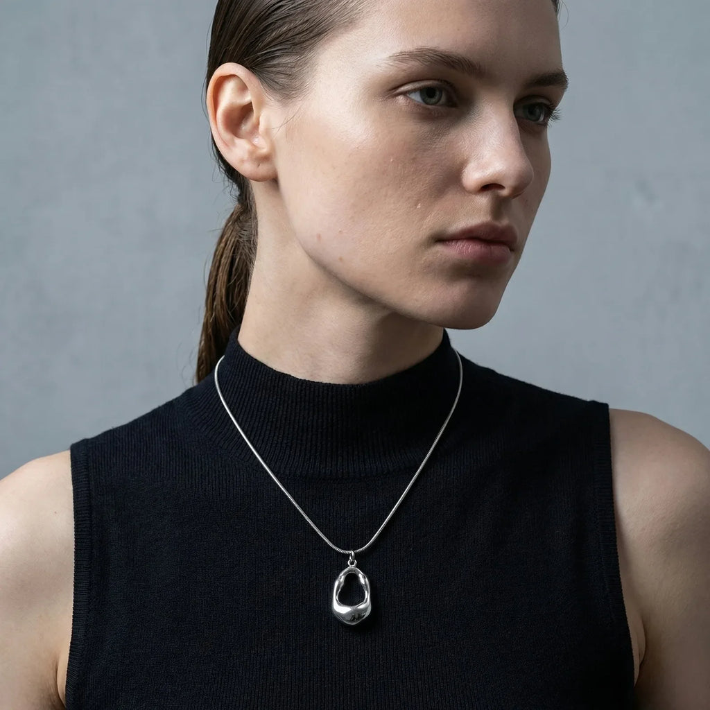 Irregular Pendant Necklace for Women | Stainless Steel Snake Chain Minimalist Jewelry
