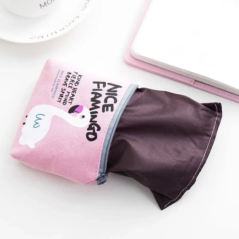 Korean Square Flamingo Coin Money Pouch | Small Canvas Zipper Wallet for Students