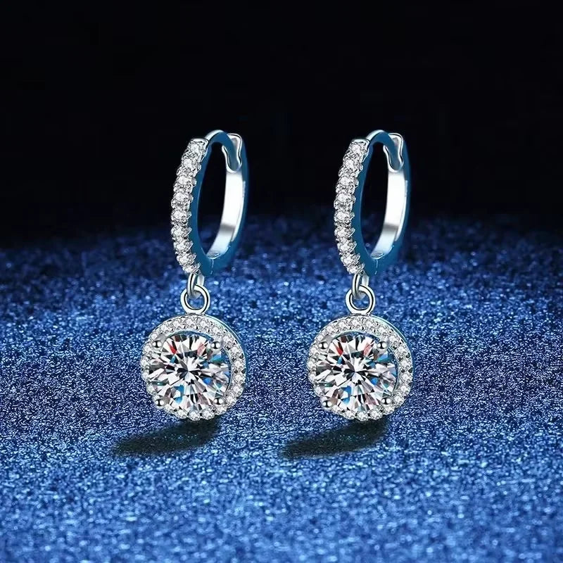 925 Sterling Silver 1 Carat Moissanite Hoop Earrings | Luxury Evening Jewelry for Women