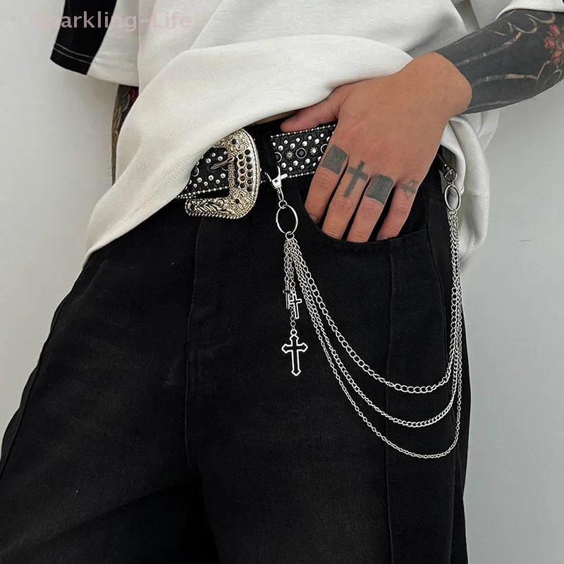 Retro Punk Cross Pendant Waist Chain | Unisex Hip Hop Jeans Keychain Accessory