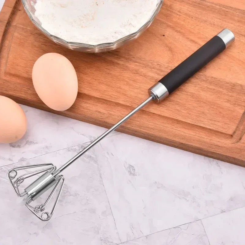 Rubber Semi-automatic Egg Beater Rotatable Stainless Steel Kitchen Mixer | Manual Whisk for Milk and Cream