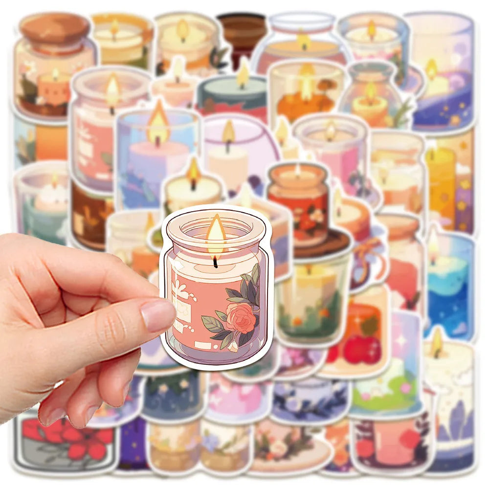 50-Piece Cozy Scented Candle Stickers | Waterproof Decals for Laptops, Notebooks, and Water Bottles