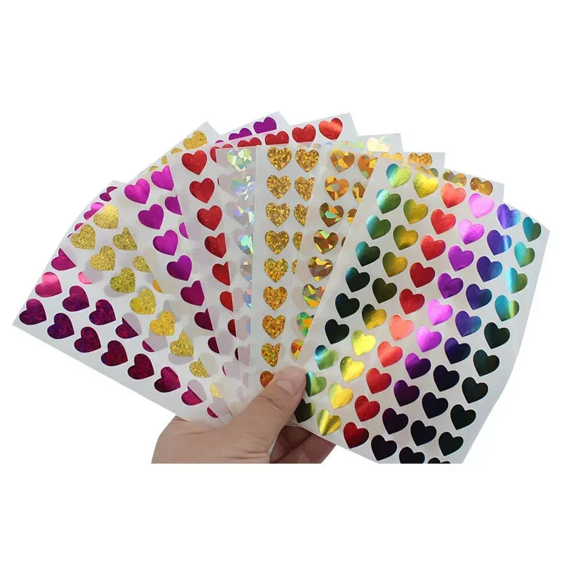 10 Sheets Glitter Heart Stickers | Mini Heart Stickers for DIY Decor