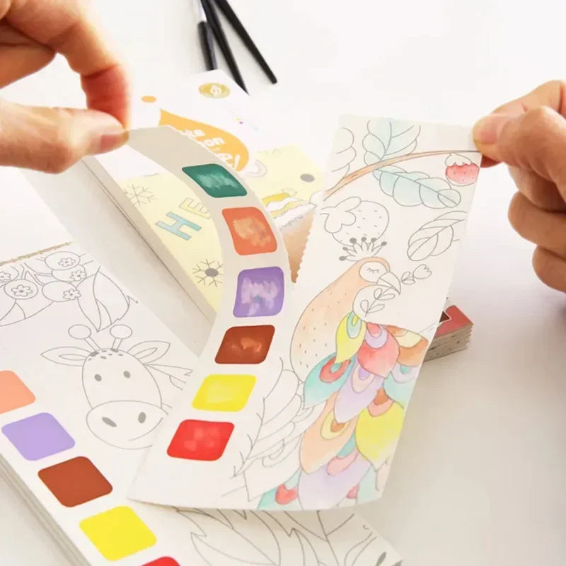 Kids Portable Watercolor Painting Book | Paint With Water Brush Gouache Graffiti Drawing Toy for Toddlers
