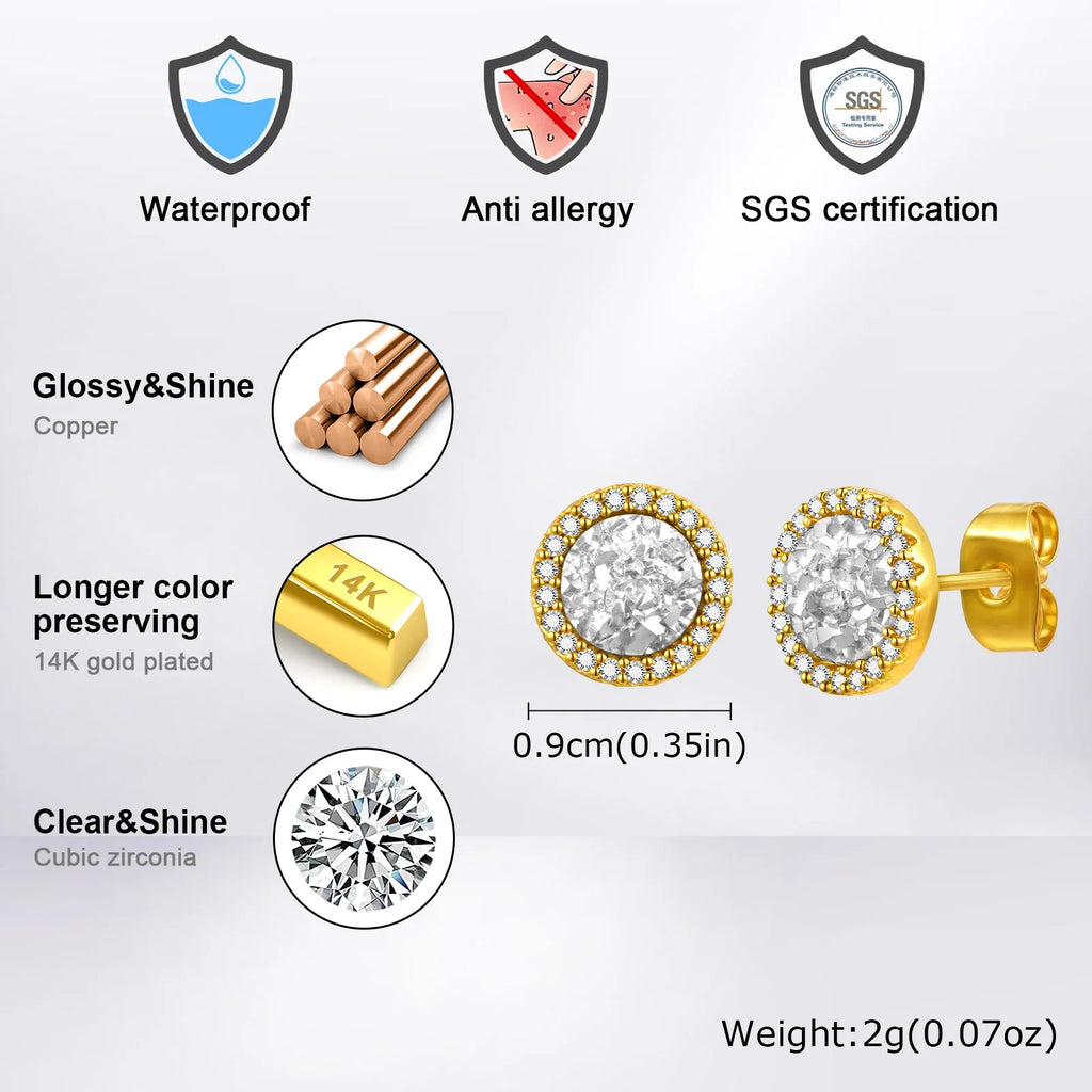 Shattered Zircon Stud Earrings for Men Boys | Hypoallergenic Round Minimalist Jewelry Gift
