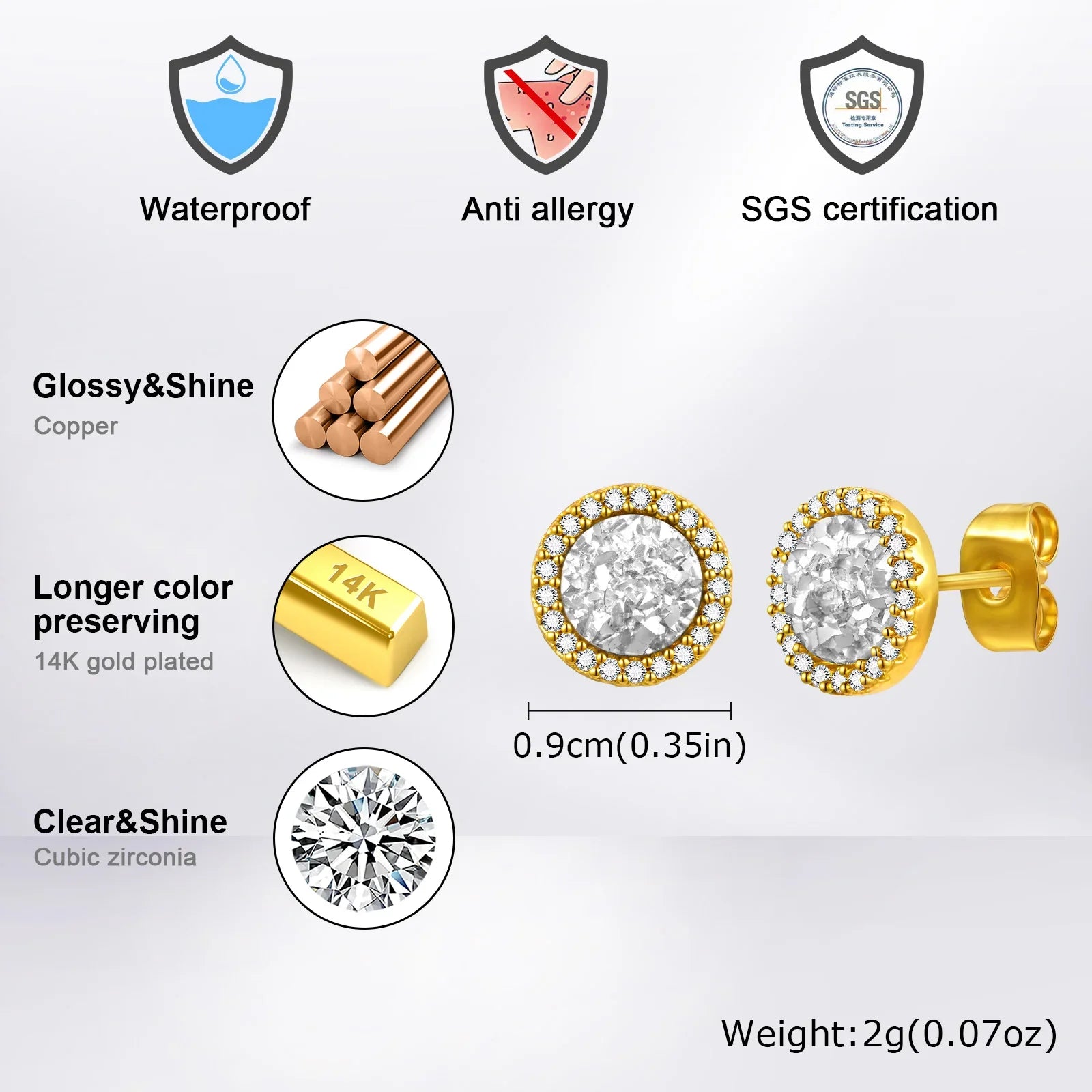 Shattered Zircon Stud Earrings for Men Boys | Hypoallergenic Round Minimalist Jewelry Gift