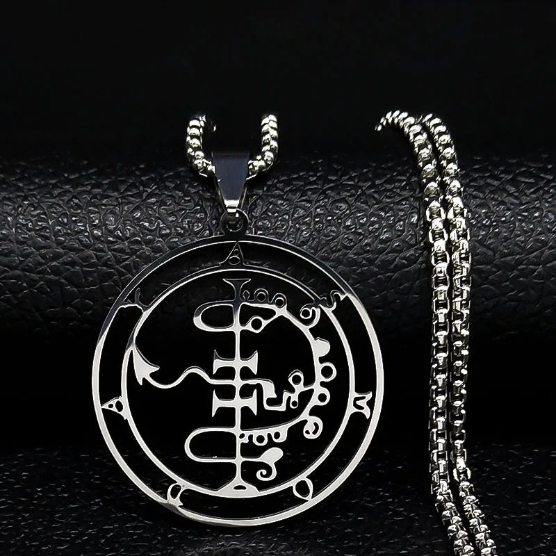 Sigeal Sigil De Lucifer Stainless Steel Satan Necklace | Asmoday Key Baphomet Pendant Jewelry
