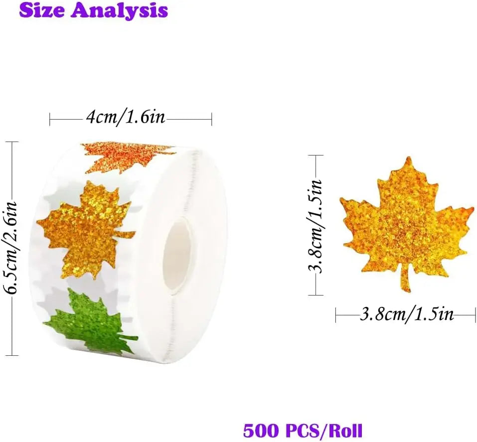 500Pcs Fall Thanksgiving Leaf Stickers | Holographic Maple Leaf Decals Roll