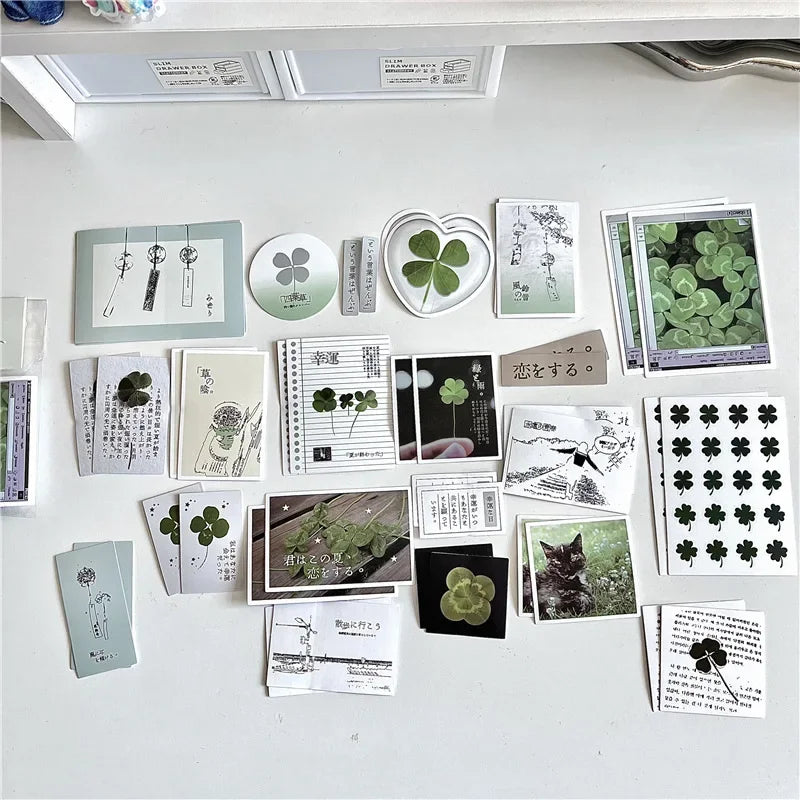 42 Pieces Retro Lucky Four-leaf Clover Stickers | Vintage Scrapbook Decals