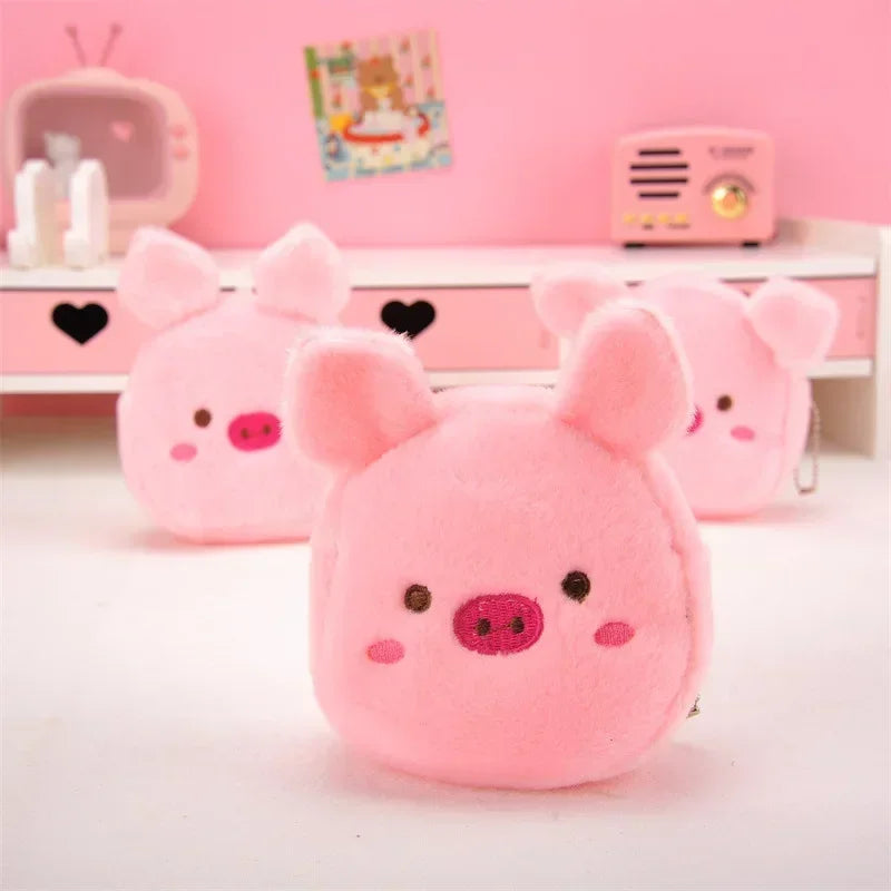 Cute Animal Plush Coin Purse | Zipper Change Purse with Keychain Mini Wallet