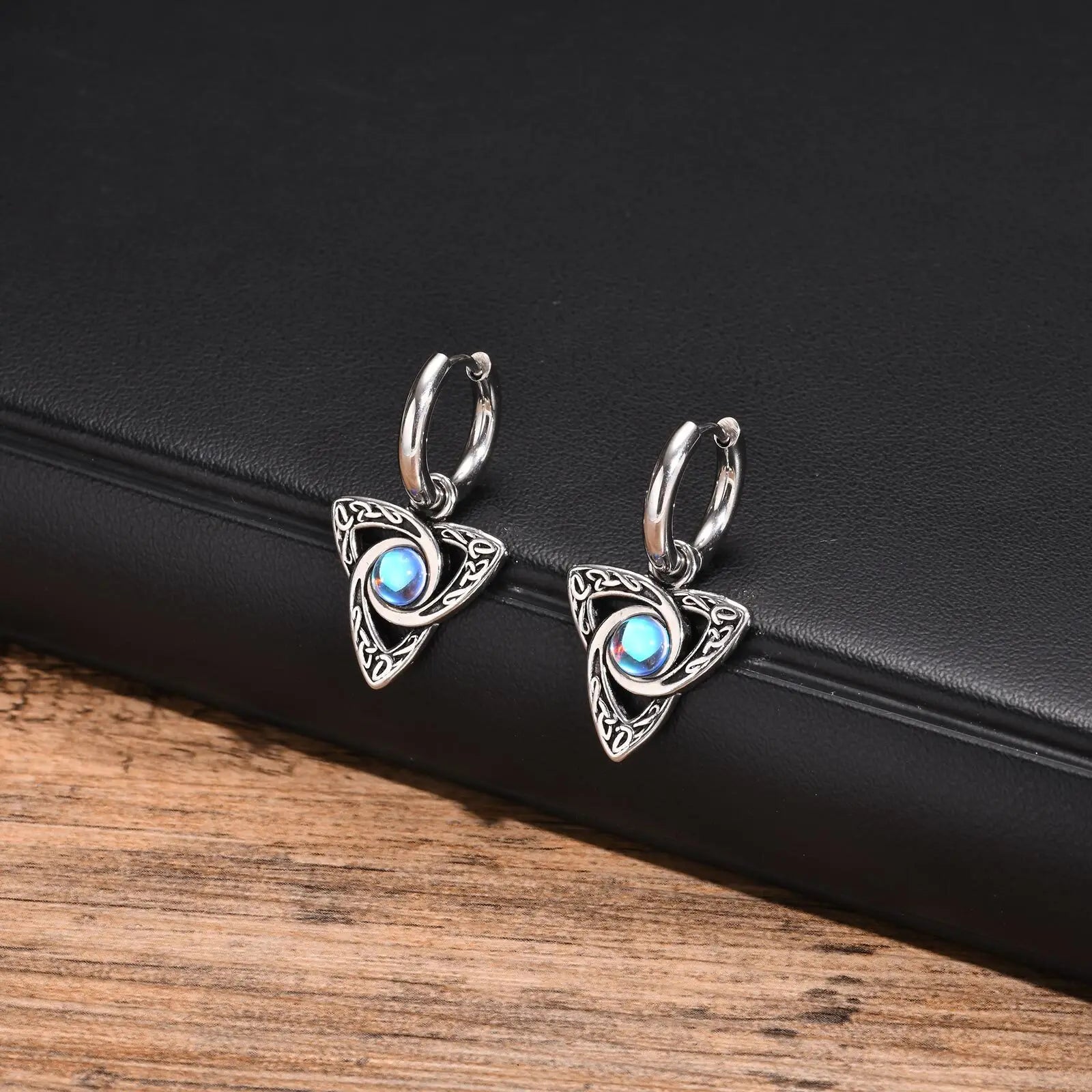 Moonstone Stainless Steel Hoop Earrings for Men | Waterproof Hip Hop Jewelry Gift