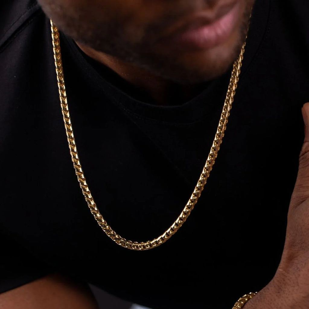 Men's Franco Chain Necklace | 3MM Thick Stainless Steel Gold Necklace