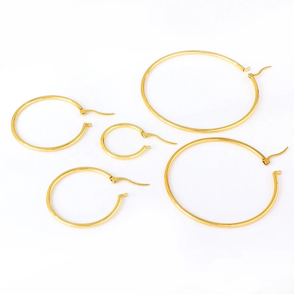 LUXUSTEEL Golden Stainless Steel Hoop Earrings | Big and Small Circle Ear Jewelry for Women and Men