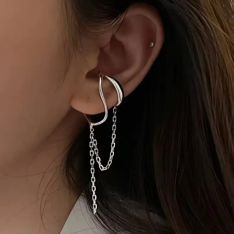 925 Sterling Silver Ear Cuff Without Piercing | Chain Tassel Earring for Women