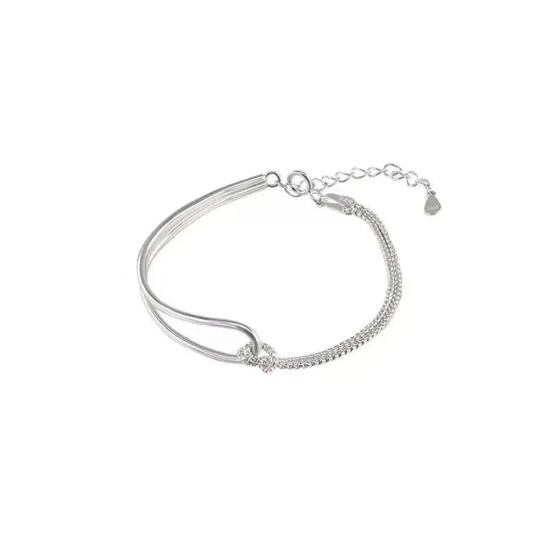 925 Sterling Silver Bracelet | Light Luxury Minimalist Half-Bangle Half-Chain Jewelry