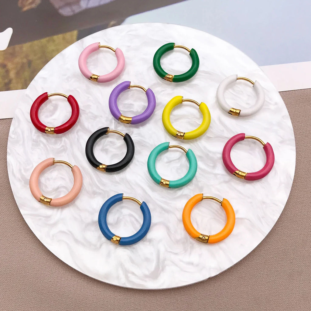 2pcs Candy Color Enamel Hoop Earrings | Sweet Summer Stainless Steel Jewelry