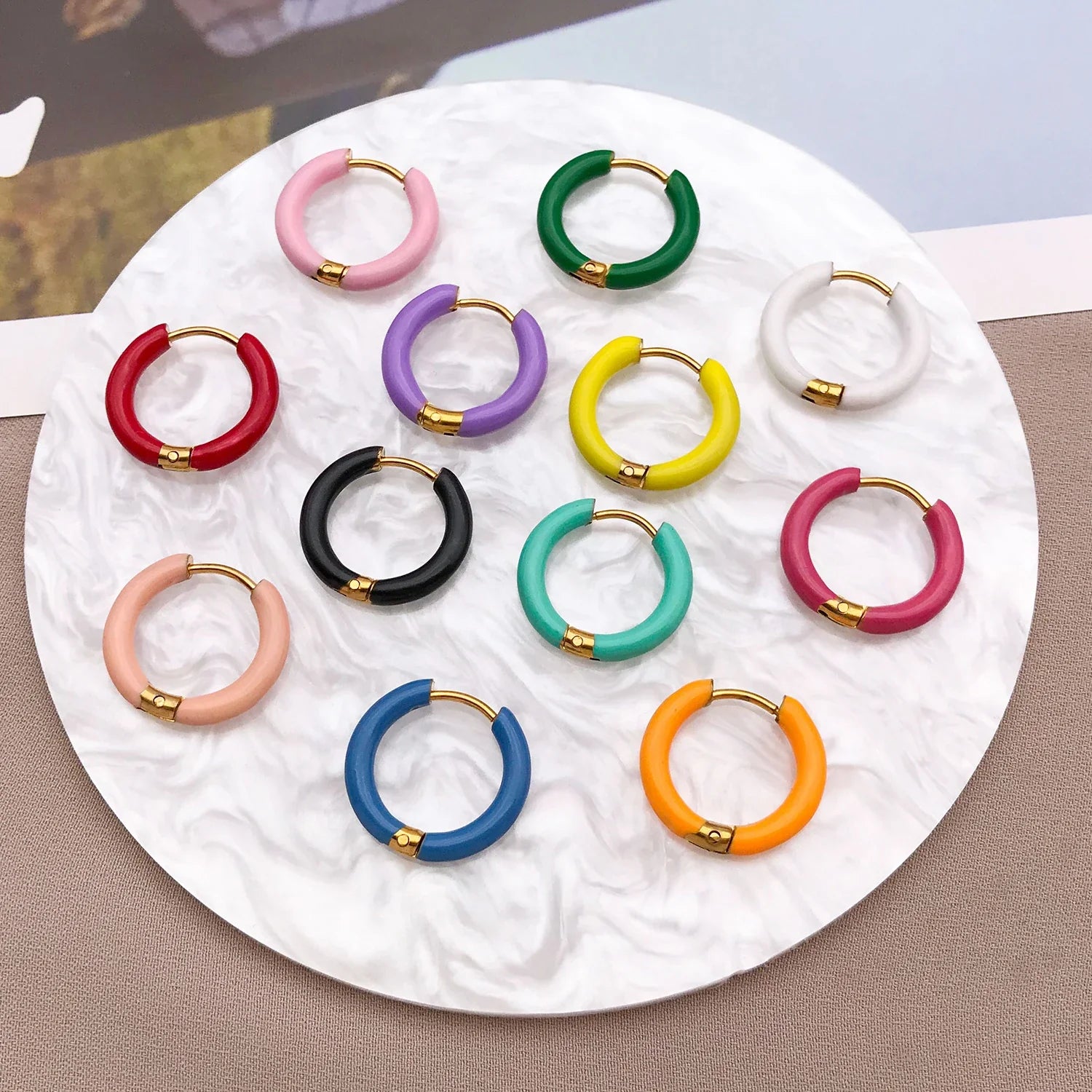 2pcs Candy Color Enamel Hoop Earrings | Sweet Summer Stainless Steel Jewelry