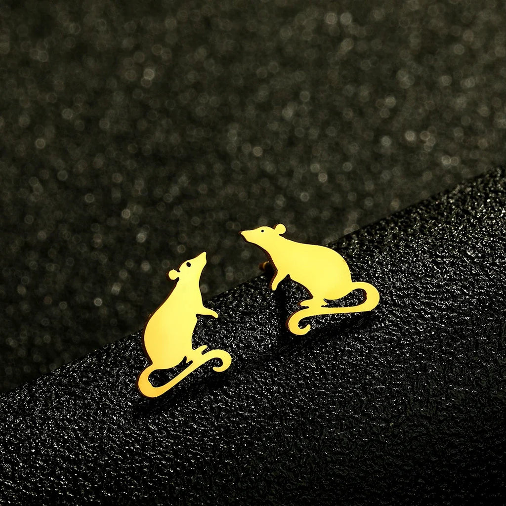 Adorable Rat Stud Earrings | Cute Stainless Steel Rodent Jewelry for Women and Men