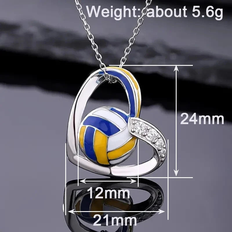 Huitan Volleyball Heart Pendant Necklace | Trendy Teen Girls Jewelry with Shiny Zirconia