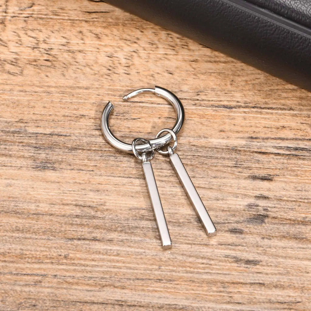 Vnox Punk Rock Geometric Bar Dangle Earrings | Stainless Steel Hoops for Men