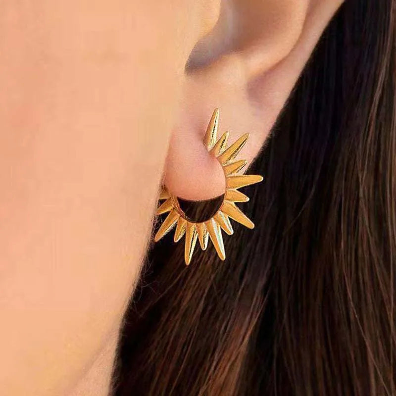 Gold Sun Stud Earrings | Punk Exaggerated Hip Hop Jewelry for Women