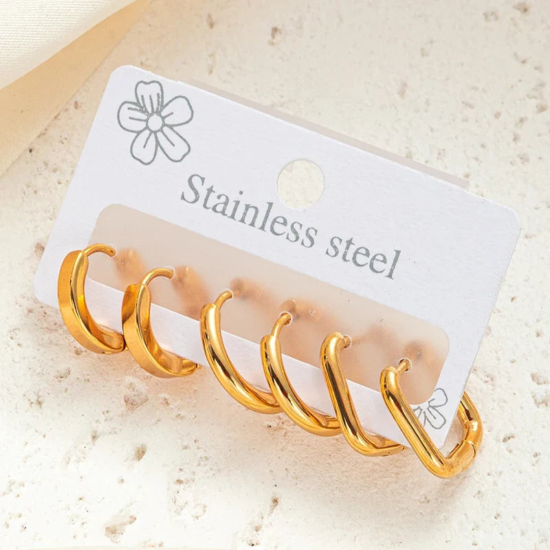 316L Stainless Steel Golden Circle Earrings | Simple Temperament Drop Earrings for Women