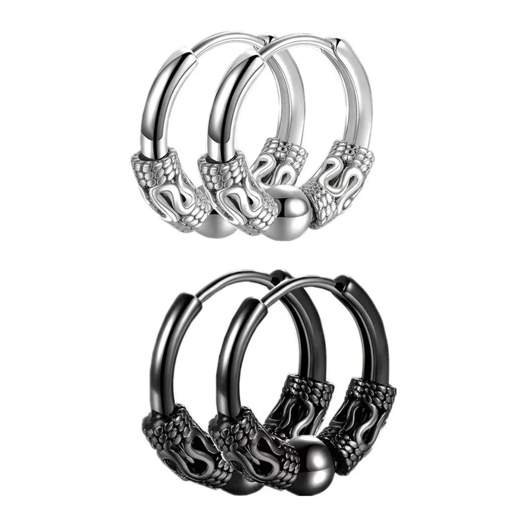 2/4pcs Stainless Steel Punk Hoop Earrings | Hip Hop Circle Totem Ear Piercing Jewelry for Men and Women