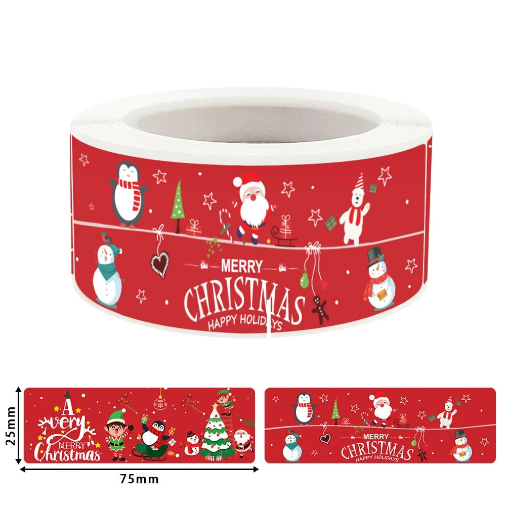 120Pcs Christmas Stickers Roll | Santa Claus Snowman Merry Christmas Gift Sealing Stickers for Small Business Decor